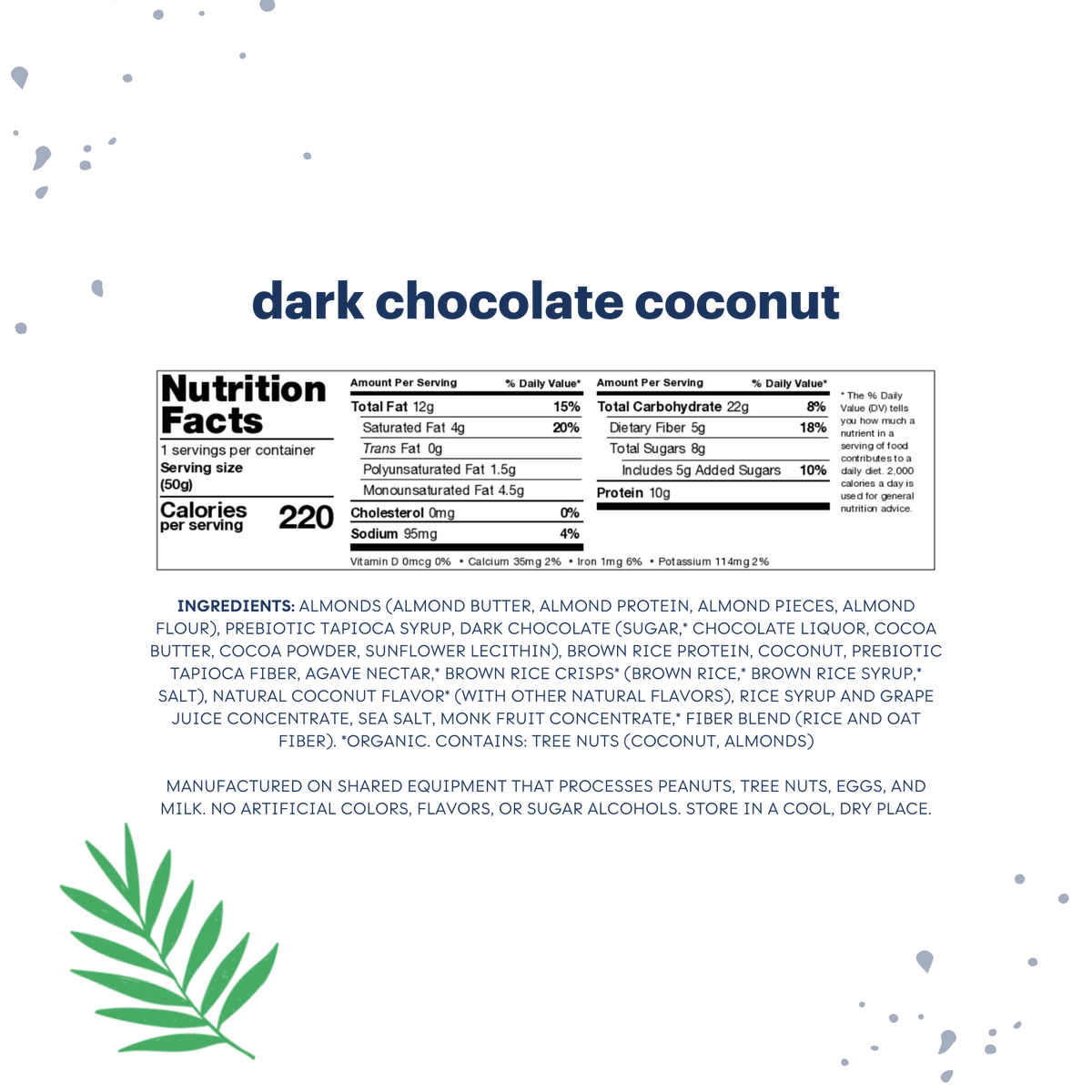 Dark Chocolate Coconut Nutrition Bars Pack of 12